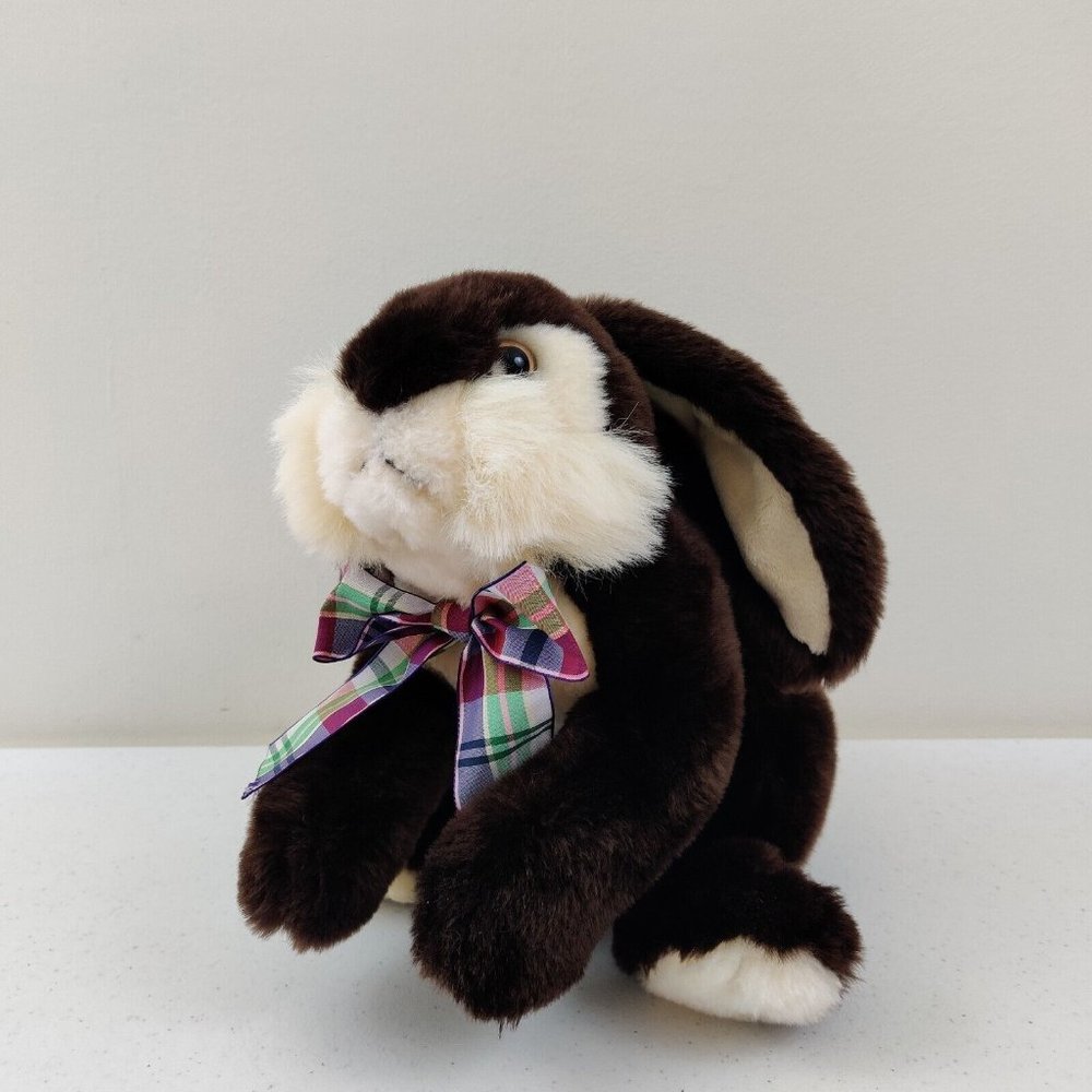 Dan Dee Dark Brown and Cream Bunny with Bow Easter Stuffed Animal Plush Toy